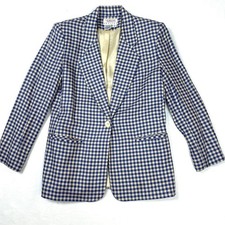 Vintage 90s Talbots Petites Blue Houndstooth Rayon Blazer Jacket USA Sz 2P