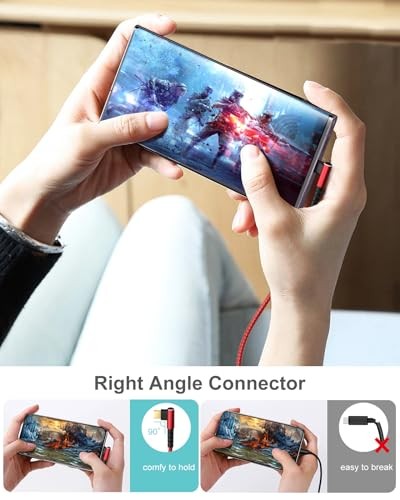 Câble USB C vers C Angle Droit 10ft, 60W Type C Chargeur Rapide Cordon 90 Noir Rouge - Photo 4/8