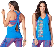 Zumba More Zumba Tied Up Tank Top - Jersey Blue ~ XS  S  M  L  XL XXL ~ New!