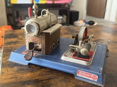 Vintage Wilesco Live Steam Engine w/ Brick Chimney   Made in Germany