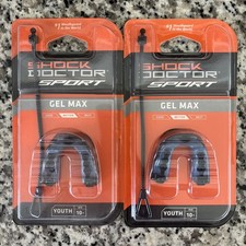 SHOCK DOCTOR GEL MAX CLASSIC FIT Youth Mouthguard Black / Blue Age 10- Lot Of 2