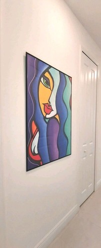 Abstrakte Pop Art große moderne Frau Gemälde groß 40" gerahmt riesige Leinwand $300 - Bild 2 von 4