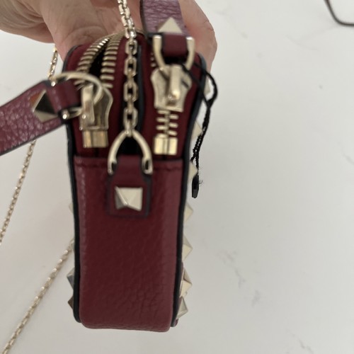 EUC Valentino Rockstud Tasche Kamera Umhängetasche 3 Fächer Kette dunkelrot - Bild 9 von 13