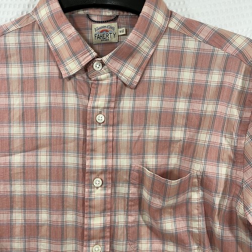 Faherty Long Sleeve Shirt Men’s Medium Soft Cotton Blend Pink Light Blue Plaid - Picture 1 of 8