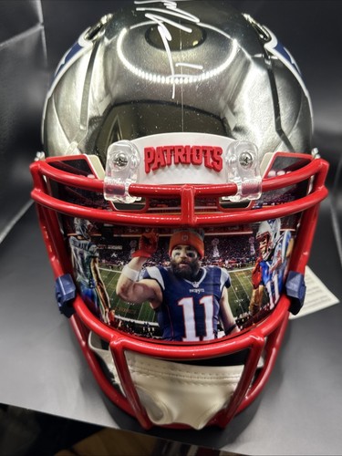 Julian Edelman Signed Full Size Helmet Custom w Dante Scarneccchia JSA Patriots - Picture 2 of 17