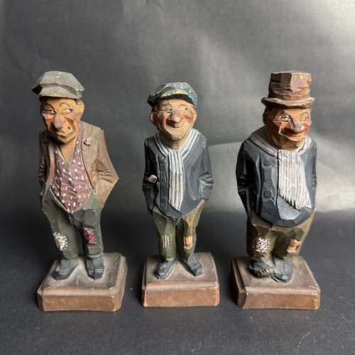 Charles Chas Hannah geschnitzte Hobo Holzfigur 8" Kanada Volkskunst signiert 3 Stück