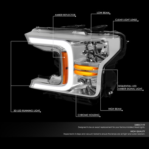 Lámpara de faros de señal secuencial LED DRL cromada/ámbar 3D para Ford F150 18-21 - Imagen 2 de 12