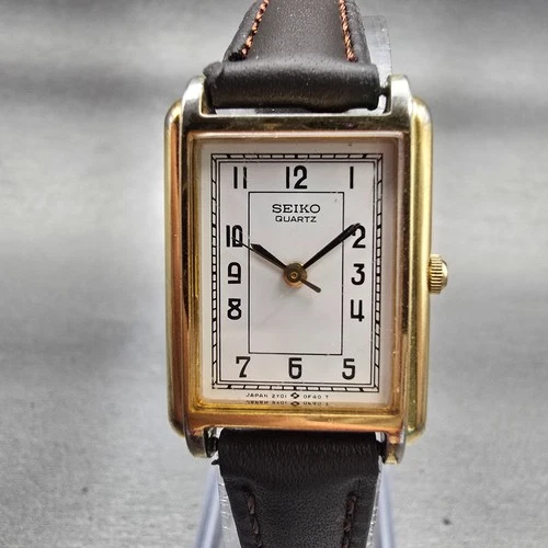 Seiko Tank Watch Women 20mm White Dial Gold Tone Rectangle 2Y01-5B09 New Battery