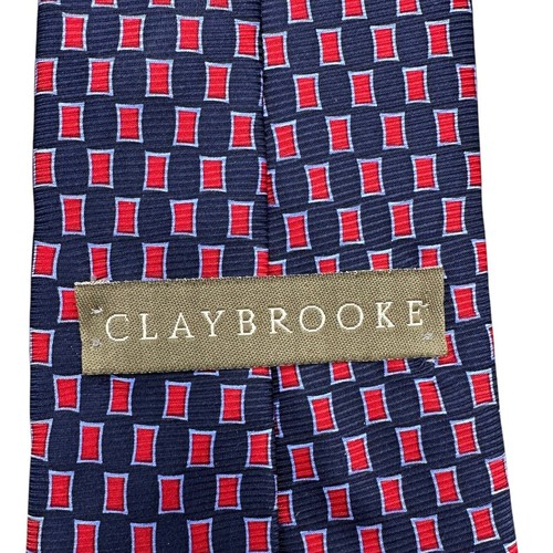 Claybrooke 100% Silk Dress Tie Made in Italy Geometric Rectangle Print 59" 3.75" - Picture 6 of 10