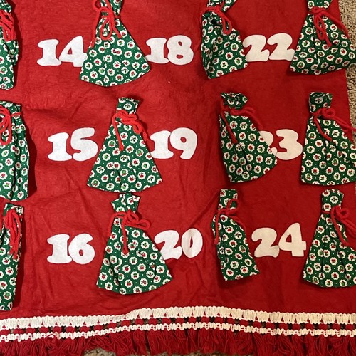 Vintage Handmade Fringed Felt Advent Calendar  W/ 24 Tiny Goodie Bags 29” X 24” - Picture 7 of 15