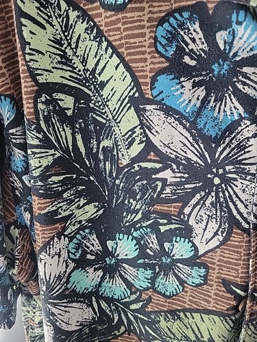Men's XL CARIBBEAN Brown+Blue Floral Tribal Hawaiian Shirt - Picture 2 of 3