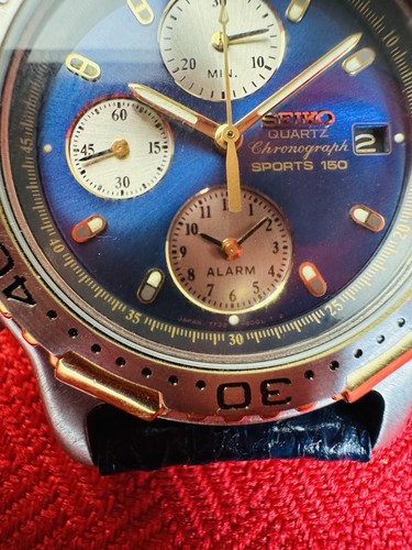 Seiko Chronograph Sports 150 7T32-6B89 NOS Blue Dial Watch No Movement PARTS - Picture 3 of 9