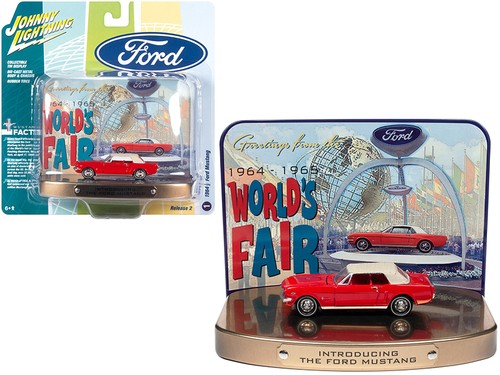 Ford Mustang Rangoon 1964 1/2 rossa con interni rossi con espositore in latta da collezione