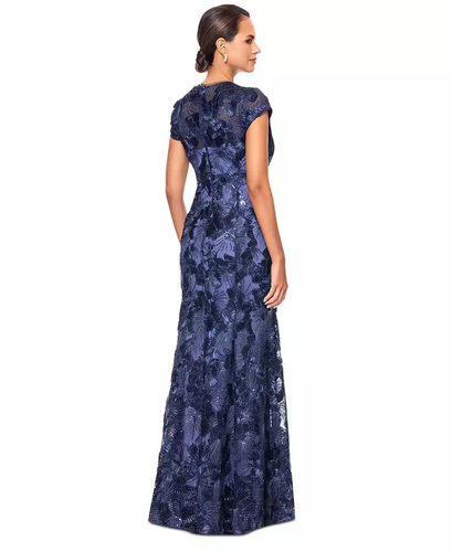 NEW Betsy & Adam NAVY Flower EMBROIDERED Sequin CAP SLEEVE Sparkle GOWN 4 - Picture 12 of 12