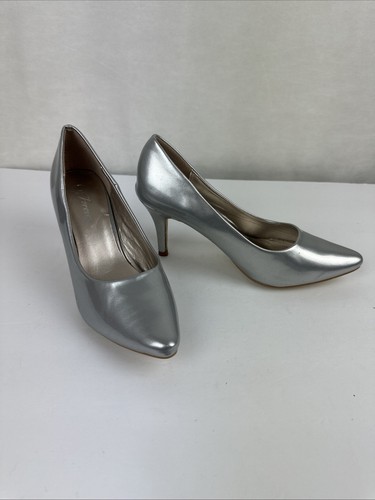 Decolte donna tacco alto slip on a punta moda classica 3” argento brevettato US 8 - Foto 2 di 12