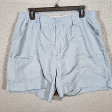 Aftco Fishing Shorts Mens 38 Cargo Pockets Elastic Waist Nylon Light Blue