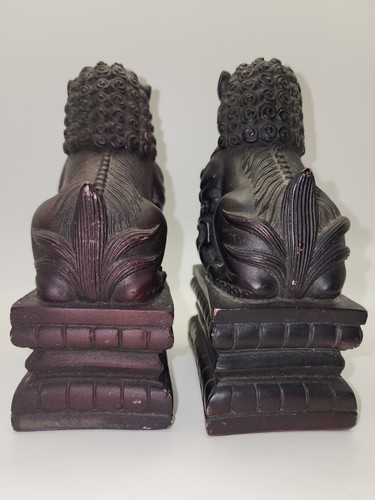 Pair Of Asian FOO DOGS 6.5" Statues Japan Heavy Solid Black Red ANDREA BY SADEK - Picture 5 of 15