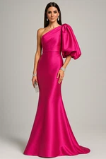 Badgley Mischka Mikado Twill One-Shoulder Gown Hot Fuchsia sz 2 Prom Pageant NWT