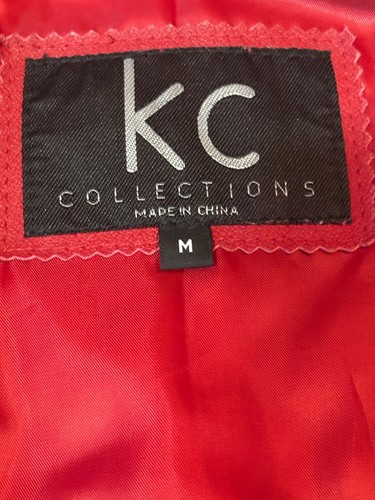 Womens Red Leather Zip-Up Jacket KC Collections M Size - Picture 2 of 13