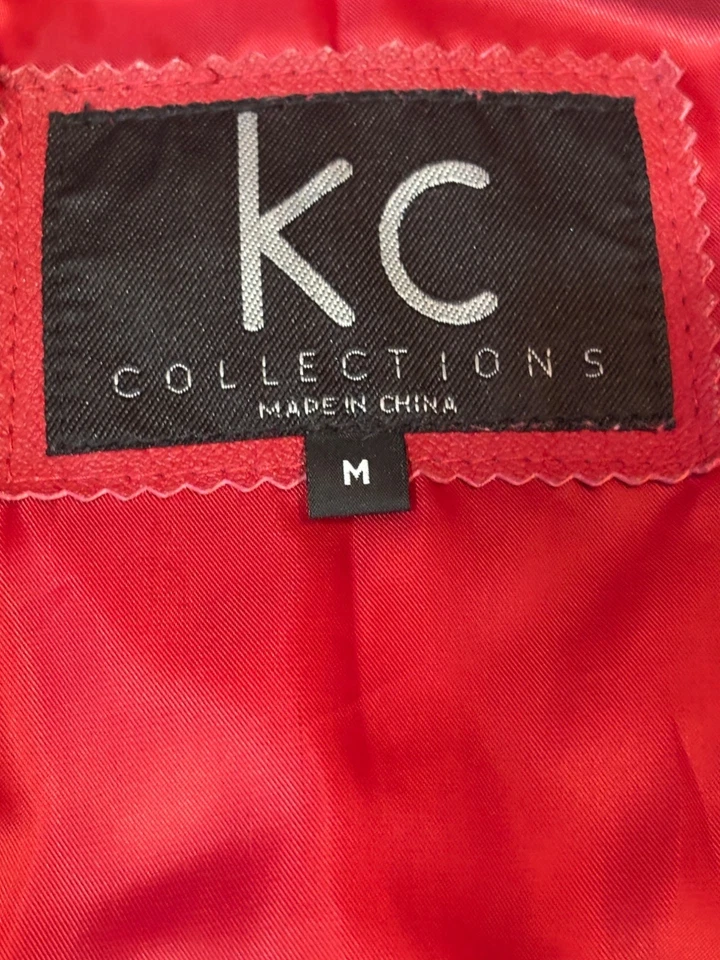 Womens Red Leather Zip-Up Jacket KC Collections M Size - Image 2 of 4