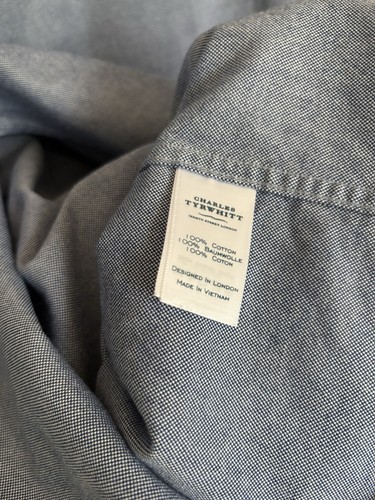 Charles Tyrwhitt Men’s L Blue Oxford Shirt 100% Cotton Classic Fit Button Down - Picture 7 of 13