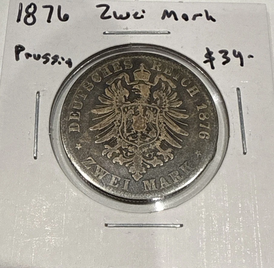 Moneda de plata extranjera de 2 marcos de Prusia de 1876 de dos marcos Guillermo Foto 3 de 4