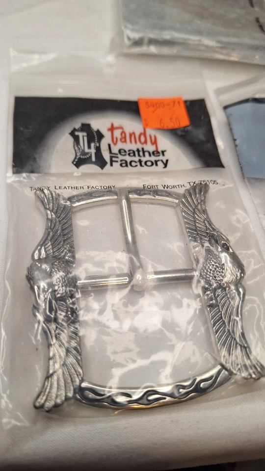 Tandy Leather Factory Belt Buckles Lot Of 4 And Leather Belt Strip 53in Long - Image 3 of 4