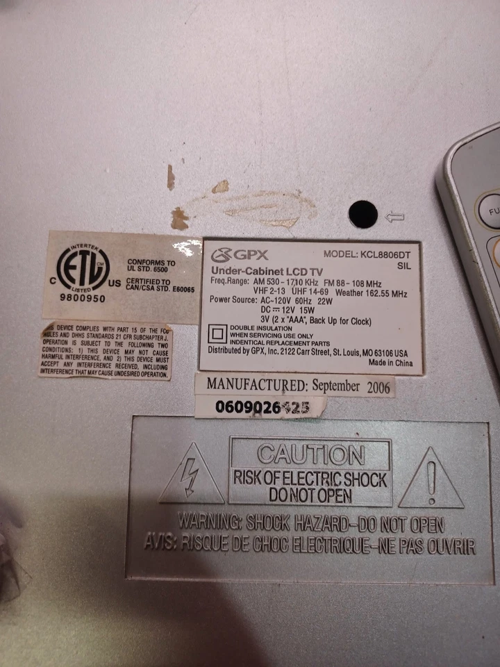 GPX Bajo Gabinete 7" LCD TV Sintonizador Digital Temporizador AM/FM Estéreo Control Remoto G3 Foto 2 de 4