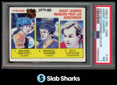 1980 O-PEE-CHEE #162 ASSIST LEADERS WAYNE GRETZKY/DIONNE/GUY LAFLEUR PSA 7