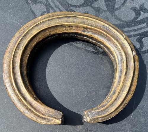 Antik Bronze SCHWER gerillt afrikanischer Manilla Fang Messing Kragen Hals Drehmoment Gabun - Bild 1 von 9