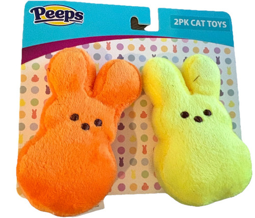 X2 Peeps (1) YELLOW PLUSH 4" (1) ORANGE PLUSH 4" Easter SQUEAKER CAT Toy NWT - Picture 1 of 3