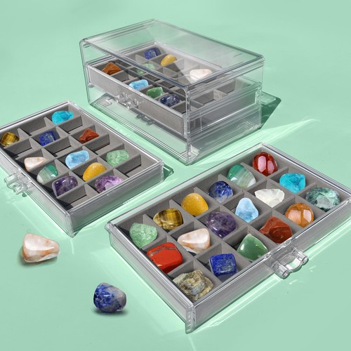 Vitrina de roca, caja de colección de roca, estante de exhibición de cristal, colección de roca b... - Imagen 2 de 7