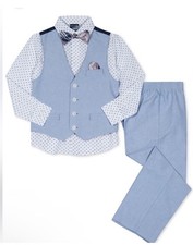 Nautica Boys 4-Piece Vest, Dress Shirt, Pants Bow Tie Set Light Blue 5