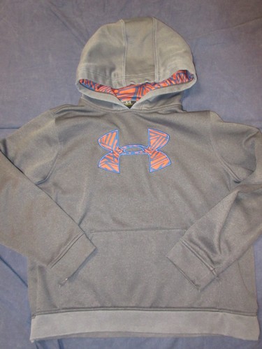 Jungen HOODIE Sweatshirt von UNDER ARMOUR - Youth Large - grau mit orange/blauem Logo