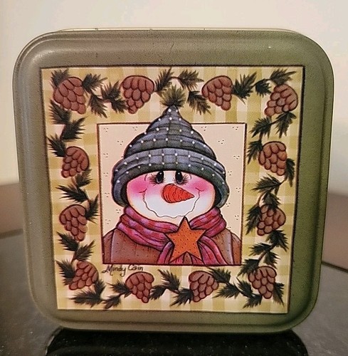 Vintage Merry Christmas Tin/Candle With Snowmen - Picture 5 of 8