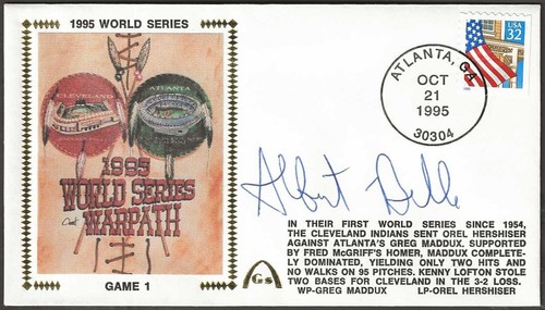 Estampilla Gateway firmada por Albert Belle de 1995 Serie Mundial Cachet Cleveland Indians