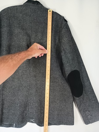Perry Ellis Portfolio Mens Large Tweed Sport Coat Blazer Black Grey Elbow Patch - Picture 21 of 22