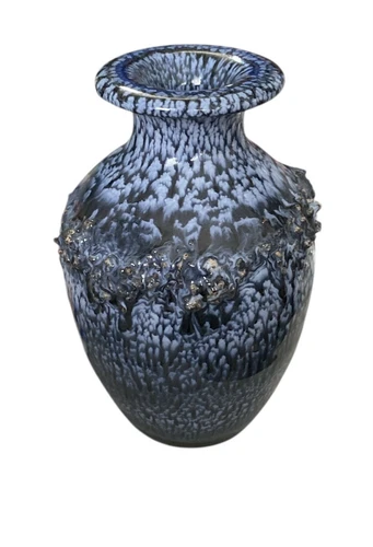 Vintage Gilt Icelandic Lava Art Ceramic 4.25" Vase Small