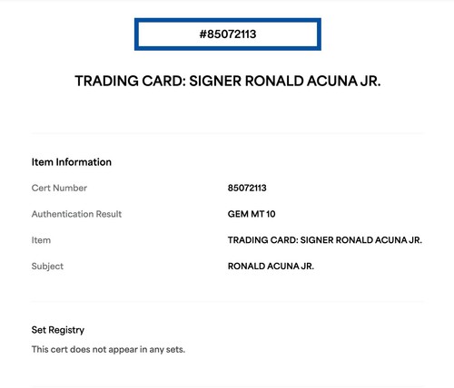 Ronald Acuna Jr. Heritage RC Red Auto PSA/DNA Certified GEM 10 - Picture 3 of 3