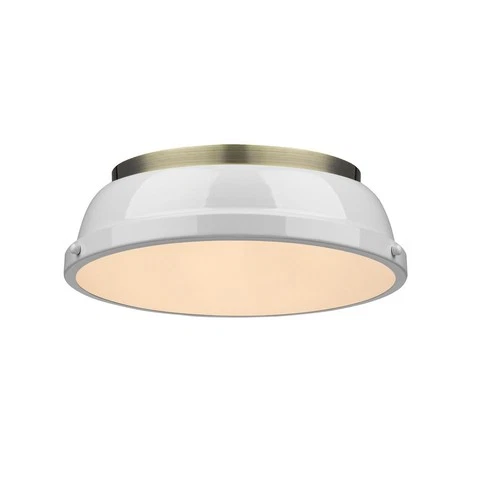 Golden 3602-14-AB-WH Duncan 14" 2-Light Flush Mount in Aged Brass w/ White - Picture 2 of 2