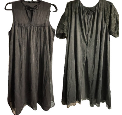 50's Vintage Black LORRAINE Lingerie Nightgown Peignoir Robe 2 Pcs Set Women's M