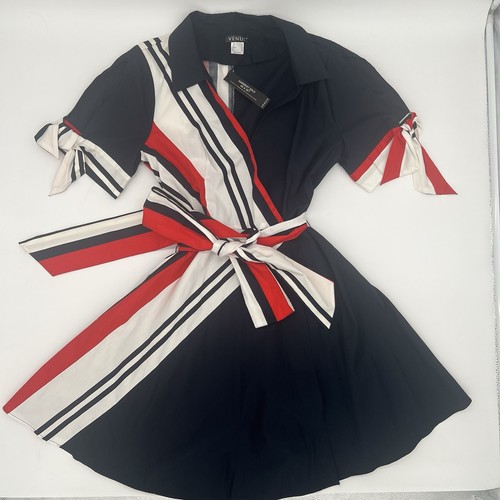 Venus Striped Wrap Dress Navy Red White Cotton NWT Size 10 Nautical Style