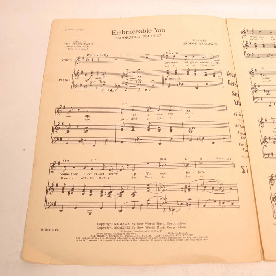 Partituras de voz para piano Embraceable You Gershwin 1949 Nuevo Mundo Foto 4 de 4