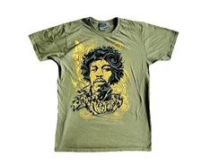 Jimi Hendrix 2006 Graphic T-Shirt Army Green Yellow Black Velvet By ODM Small