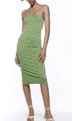 ZARA Midikleid Jacquard grün und rosa Größe M - Bild 1 von 13