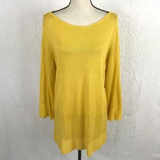 J Jill Tunic Top Sweater M Tall Linen Blend Gold Slub Knit Lightweight Beachy