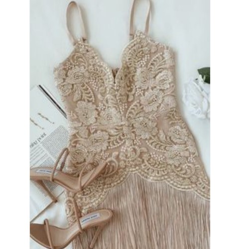 ELLIAT Amour Dress Size AU8/US4/UK8 Moonstone , Beige, Fringe,Wedding, Cocktail - Foto 2 di 12
