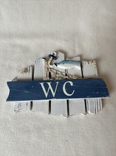 H055 - maritime Deko  WC-Schild mit Netz - Anker Fisch - Holz - 17 x 13 cm - Neu