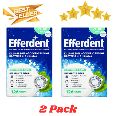 2Pk x 126 Count Efferdent Retainer & Denture Cleaner Tablets Minty Fresh & Clean