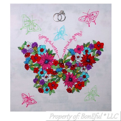 BonEful Fabric 10" Cotton Quilt Block Square White Butterfly Peace Flower Hippie - Picture 11 of 12